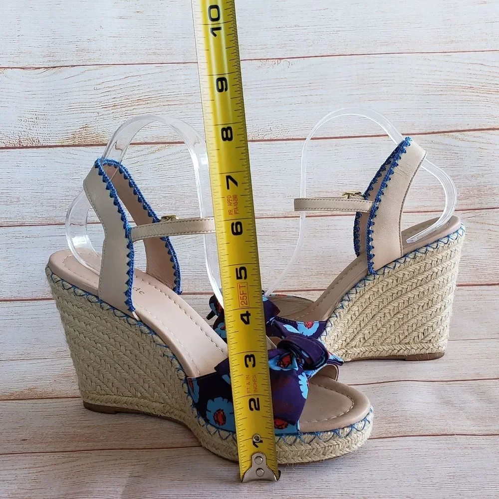 Kate Spade Espadrille Wedge Ankle Strap Sandals with Floral Print Bows